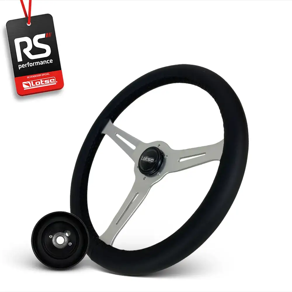 Volante Clássico Em Couro Preto Class Inox + Cubo Alumínio