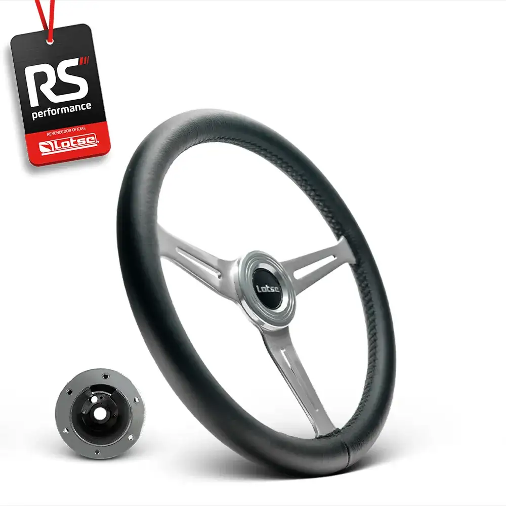 Volante Clássico Em Couro Preto Class Inox + Cubo Alumínio