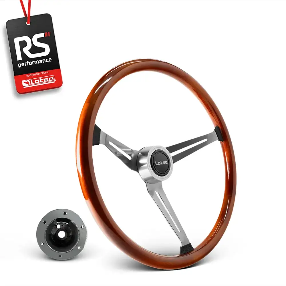 Volante De Madeira Boxer Wood Inox Clássico + Cubo Alumínio