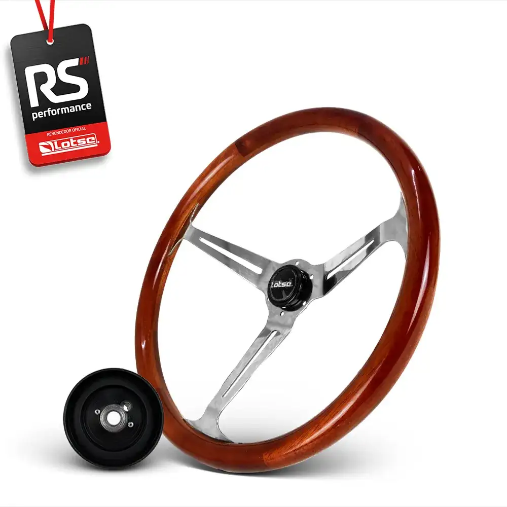 Volante De Madeira Boxer Wood Inox Clássico + Cubo Alumínio