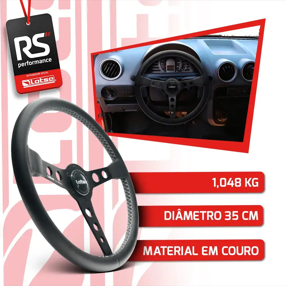 Volante Clássico Le Mans Couro Preto + Cubo Alumínio