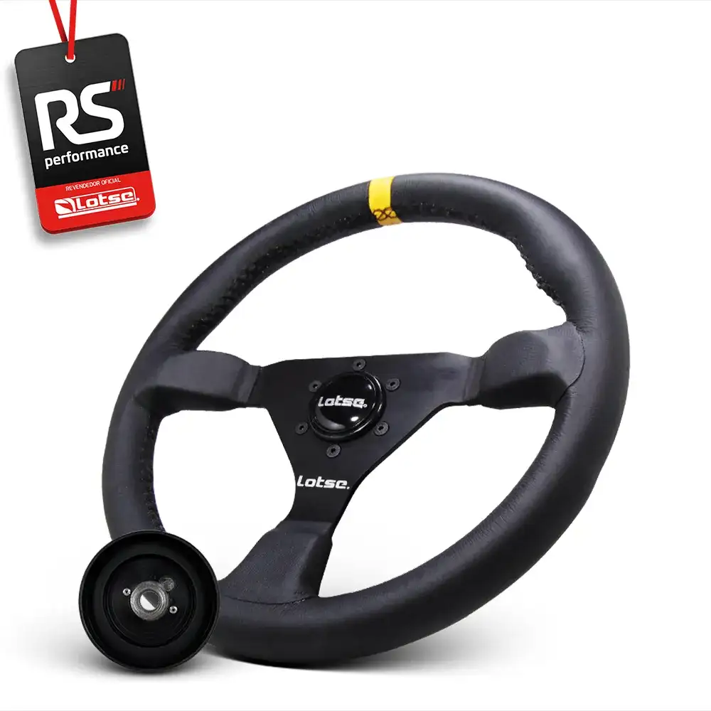Kit Volante Esportivo Gt330 Em Couro + Cubo Em Alumínio