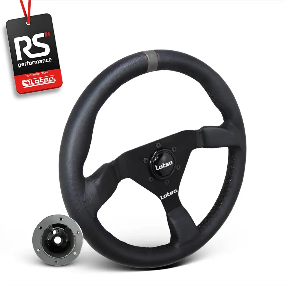 Kit Volante Esportivo Gt330 Em Couro + Cubo Em Alumínio