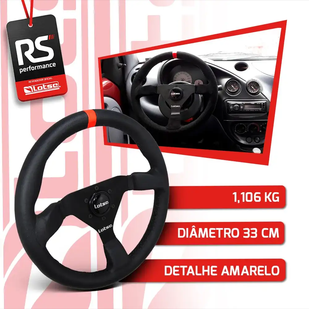 Kit Volante Esportivo Gt330 Em Couro + Cubo Em Alumínio