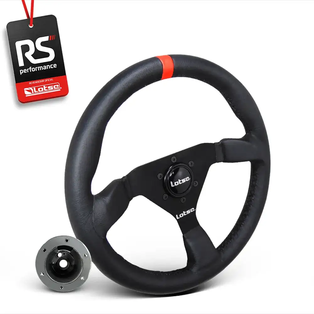 Kit Volante Esportivo Gt330 Em Couro + Cubo Em Alumínio