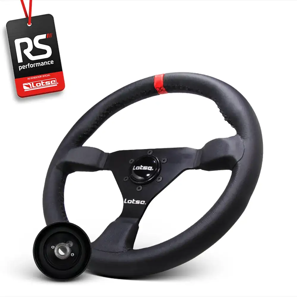 Kit Volante Esportivo Gt330 Em Couro + Cubo Em Alumínio