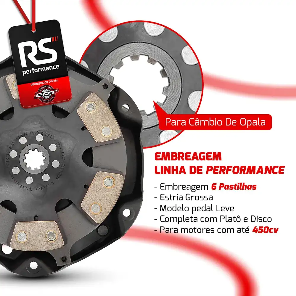 Embreagem Monodisco 6 Pastilhas Pedal Leve Opala 4/6cc 450cv