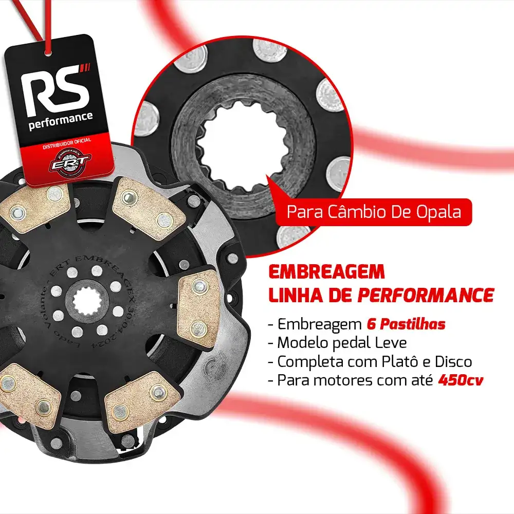 Embreagem Monodisco 6 Pastilhas Pedal Leve Opala 4/6cc 450cv