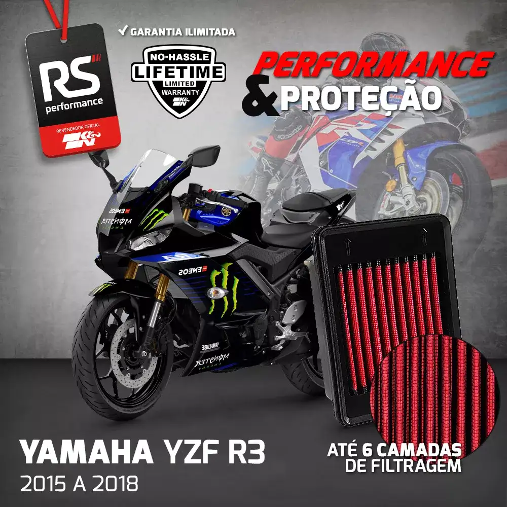 Filtro De Ar Esportivo K&n Yamaha Yzf R3 / Yzf R25 / Mt-03