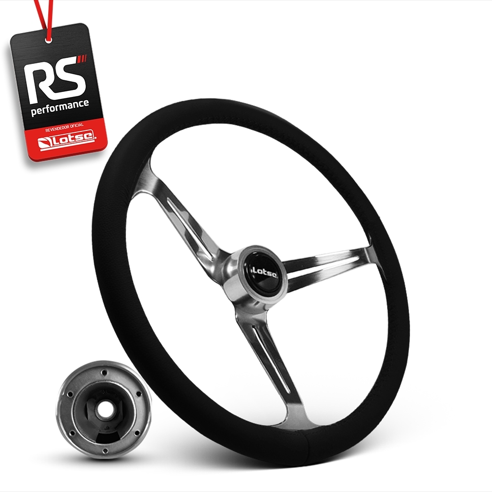 Volante Clássico Lotse Boxer Inox em Couro + Cubo de Alumínio