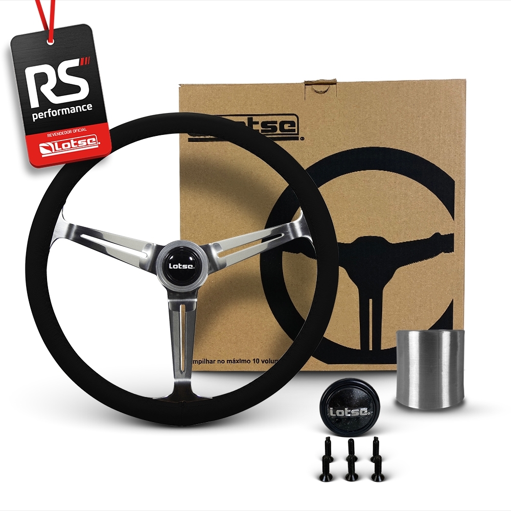 Volante Clássico Lotse Boxer Inox em Couro + Cubo de Alumínio