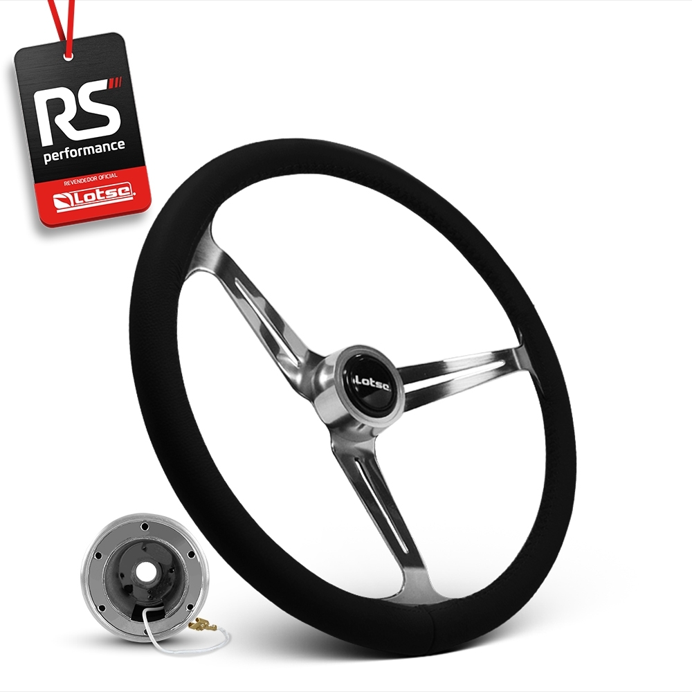 Volante Clássico Lotse Boxer Inox em Couro + Cubo de Alumínio