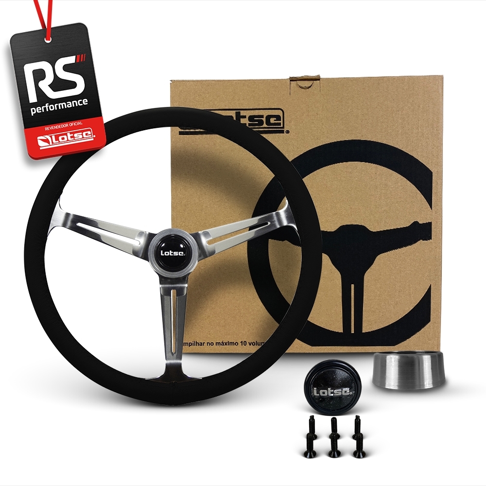 Volante Clássico Lotse Boxer Inox em Couro + Cubo de Alumínio