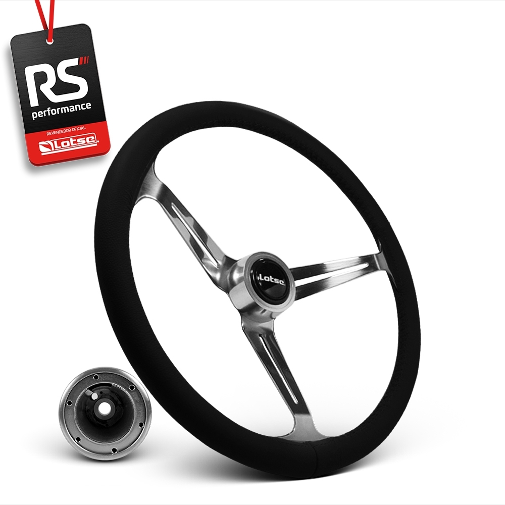 Volante Clássico Lotse Boxer Inox em Couro + Cubo de Alumínio