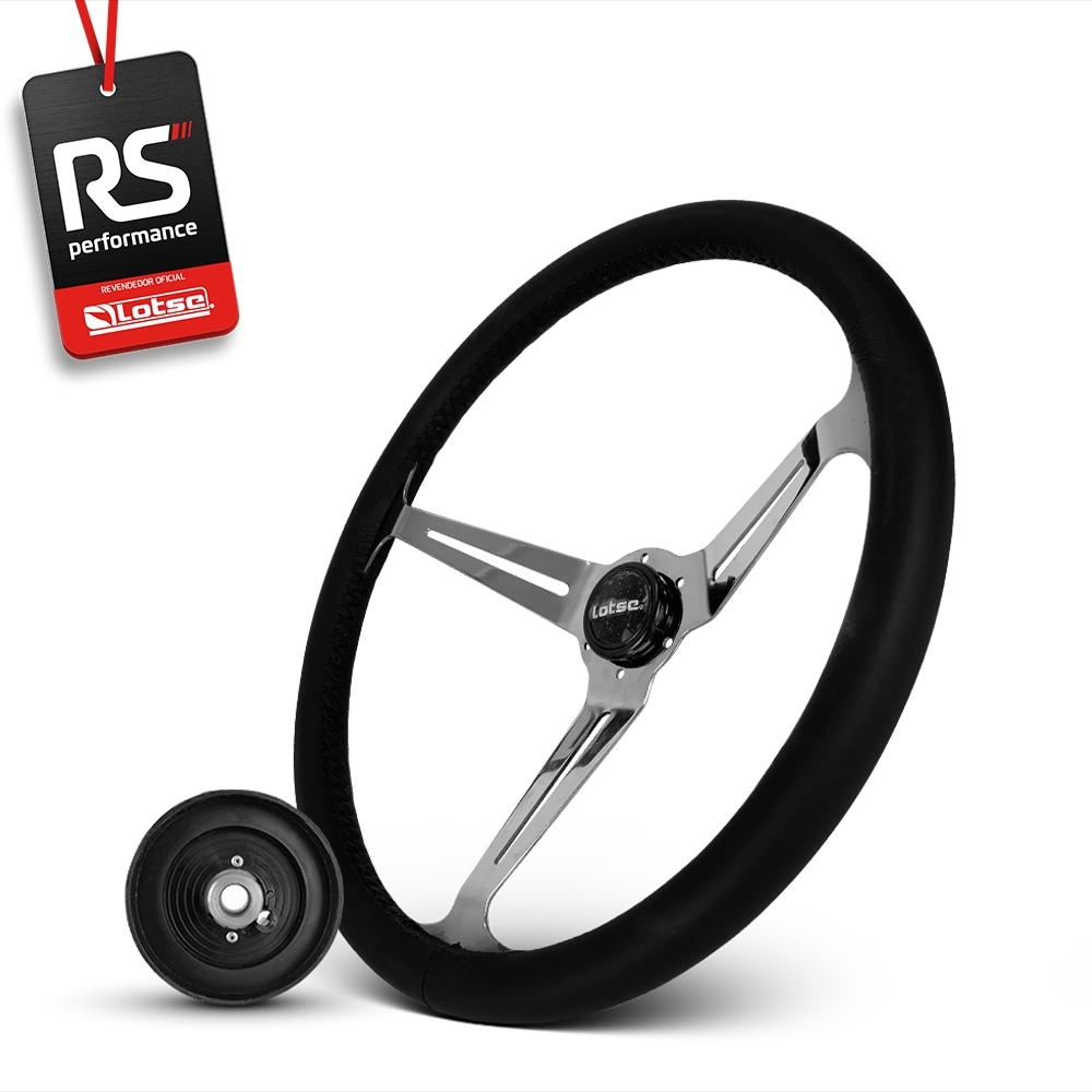 Volante Clássico Lotse Boxer Inox em Couro + Cubo de Alumínio