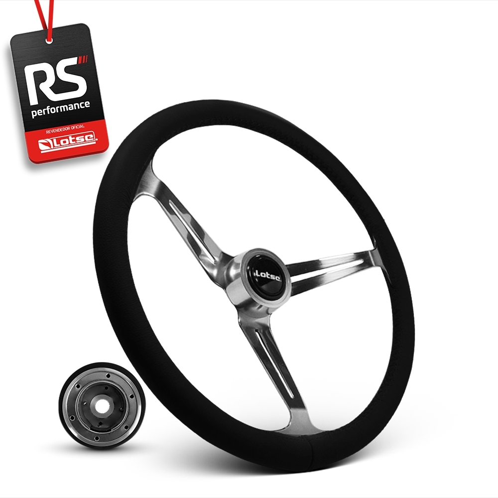 Volante Clássico Lotse Boxer Inox em Couro + Cubo de Alumínio