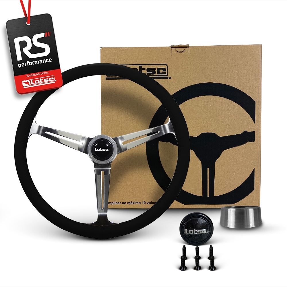 Volante Clássico Lotse Boxer Inox em Couro + Cubo de Alumínio