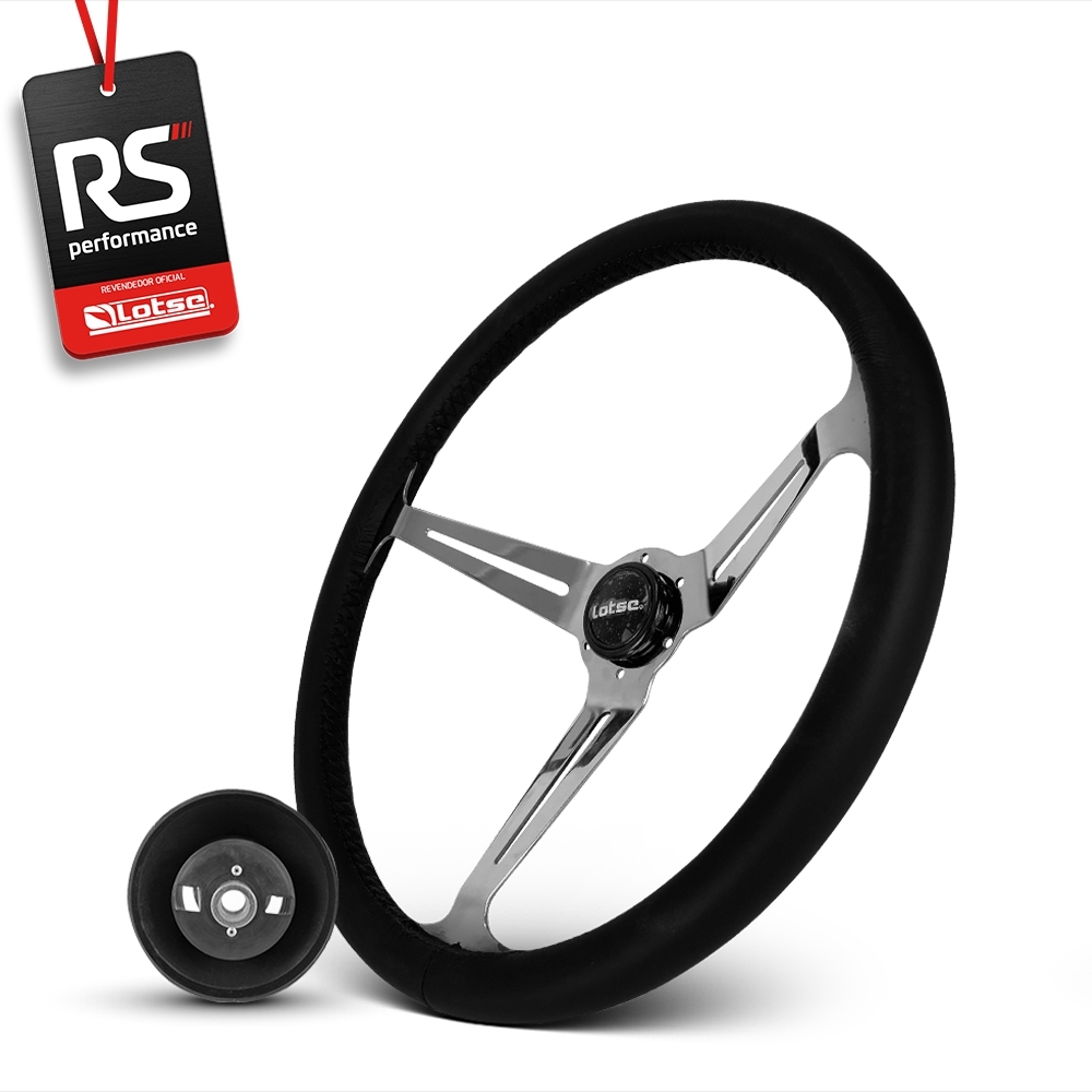 Volante Clássico Lotse Boxer Inox em Couro + Cubo de Alumínio