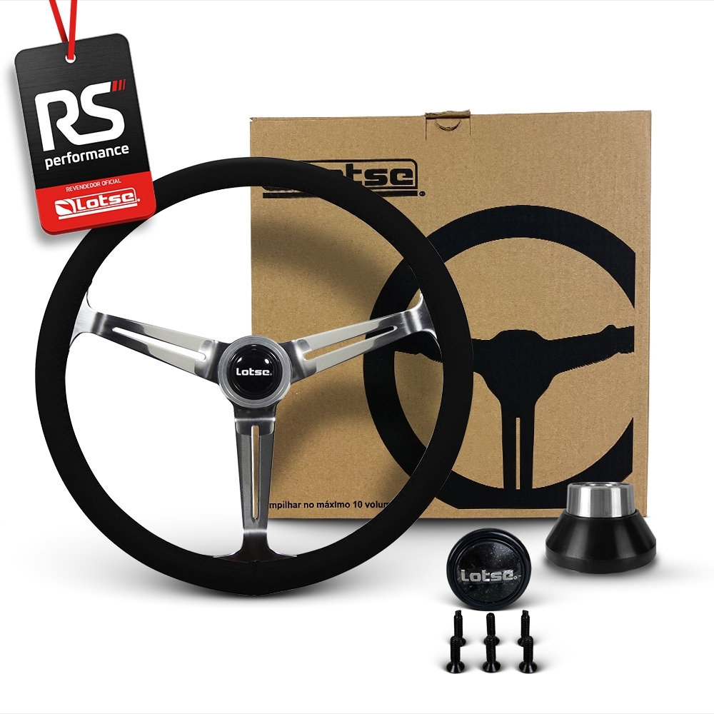 Volante Clássico Lotse Boxer Inox em Couro + Cubo de Alumínio