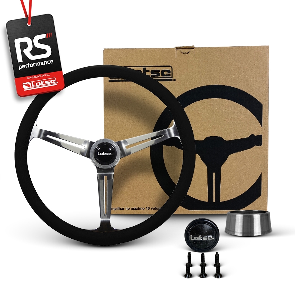 Volante Clássico Lotse Boxer Inox em Couro + Cubo de Alumínio