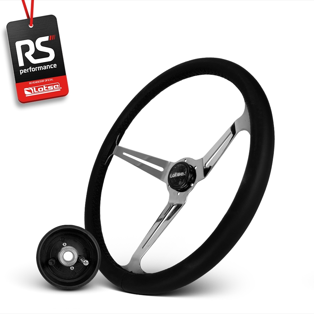 Volante Clássico Lotse Boxer Inox em Couro + Cubo de Alumínio