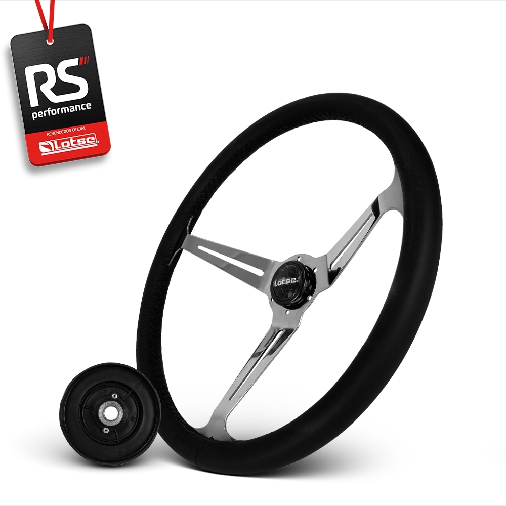Volante Clássico Lotse Boxer Inox em Couro + Cubo de Alumínio