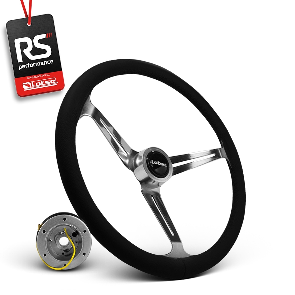 Volante Clássico Lotse Boxer Inox em Couro + Cubo de Alumínio