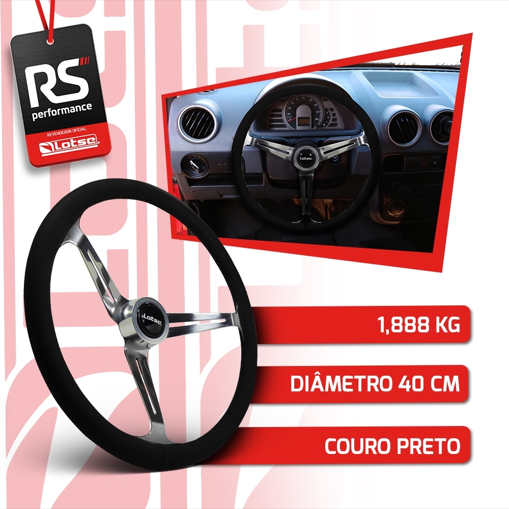 Volante Clássico Lotse Boxer Inox em Couro + Cubo de Alumínio