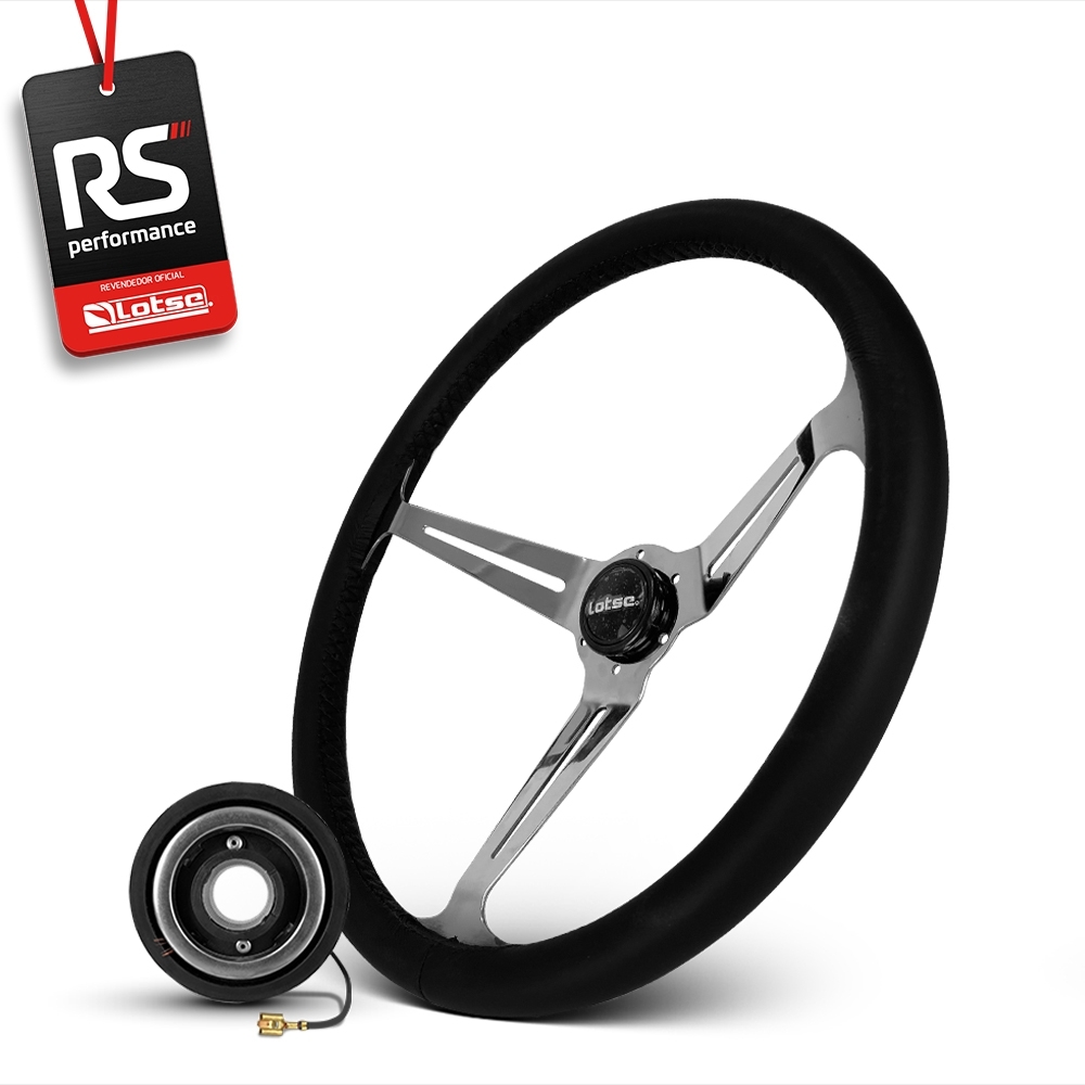 Volante Clássico Lotse Boxer Inox em Couro + Cubo de Alumínio