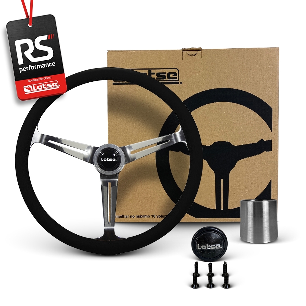 Volante Clássico Lotse Boxer Inox em Couro + Cubo de Alumínio
