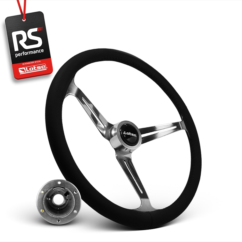 Volante Clássico Lotse Boxer Inox em Couro + Cubo de Alumínio