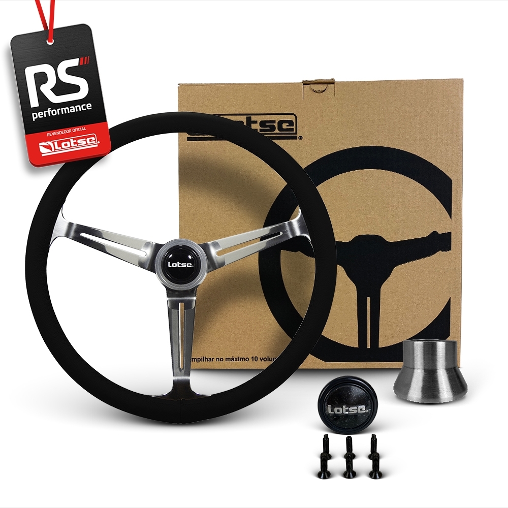 Volante Clássico Lotse Boxer Inox em Couro + Cubo de Alumínio