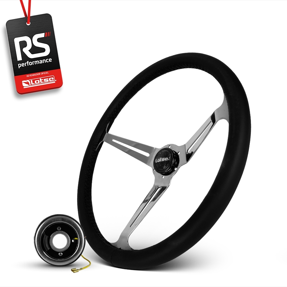 Volante Clássico Lotse Boxer Inox em Couro + Cubo de Alumínio