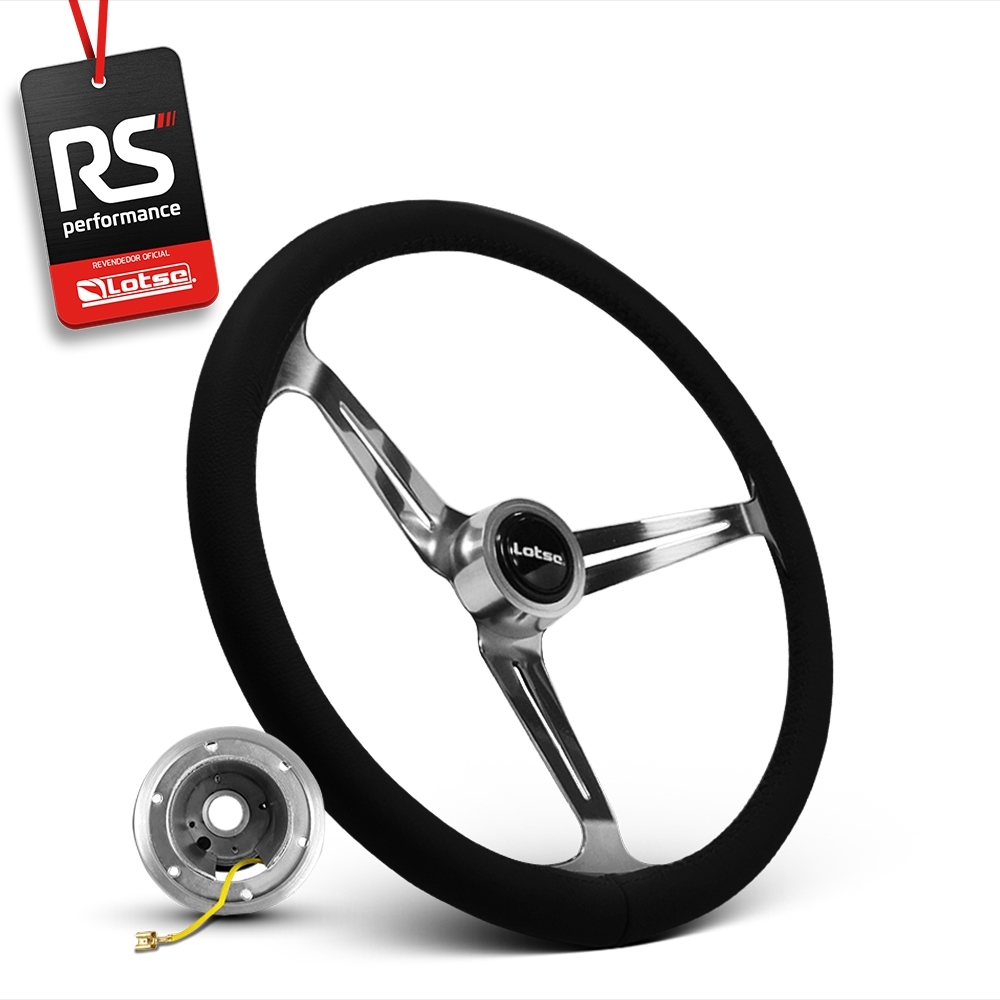 Volante Clássico Lotse Boxer Inox em Couro + Cubo de Alumínio