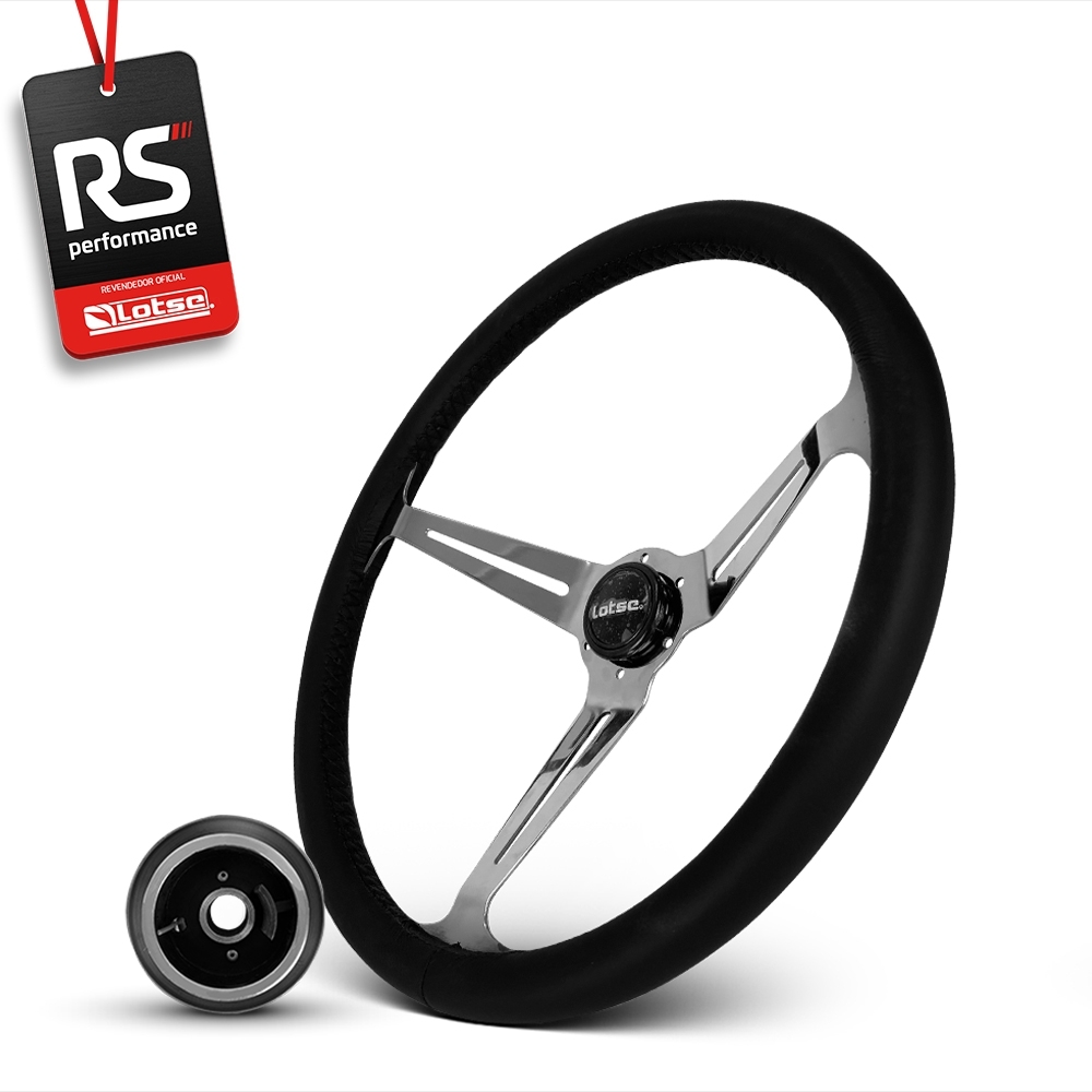 Volante Clássico Lotse Boxer Inox em Couro + Cubo de Alumínio