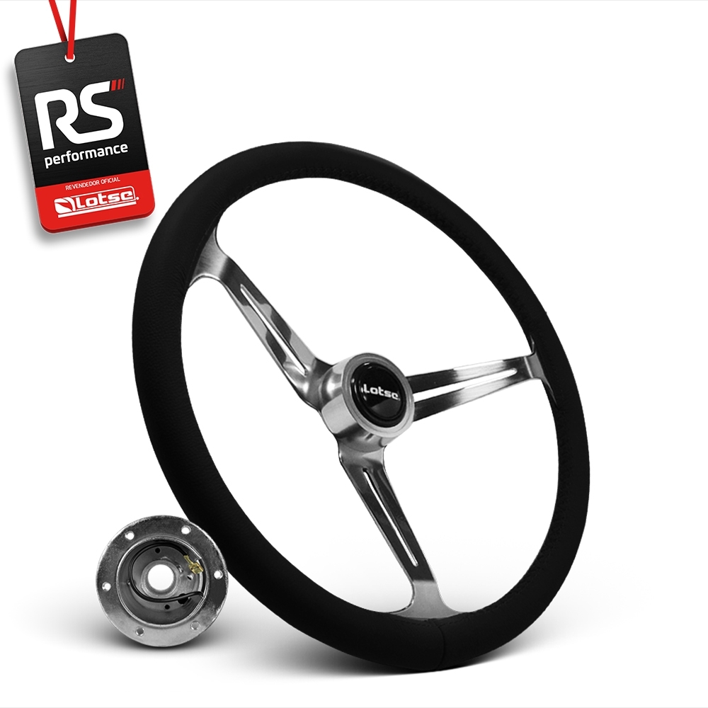 Volante Clássico Lotse Boxer Inox em Couro + Cubo de Alumínio