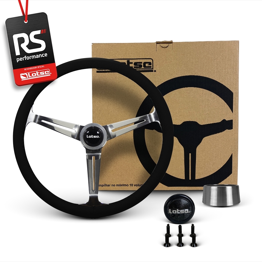 Volante Clássico Lotse Boxer Inox em Couro + Cubo de Alumínio