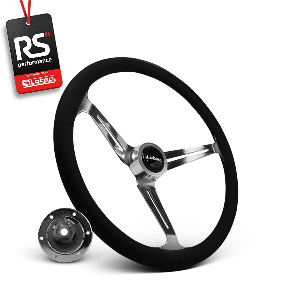 Volante Clássico Lotse Boxer Inox em Couro + Cubo de Alumínio