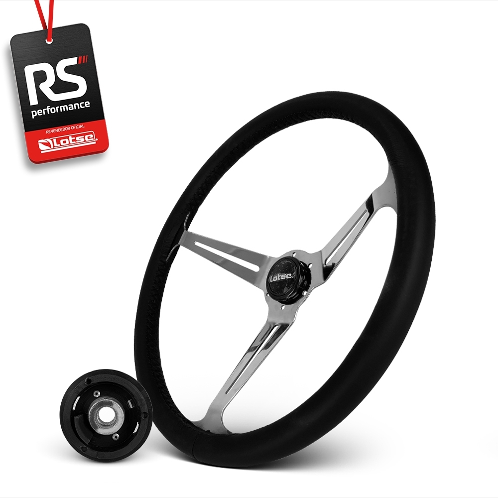Volante Clássico Lotse Boxer Inox em Couro + Cubo de Alumínio
