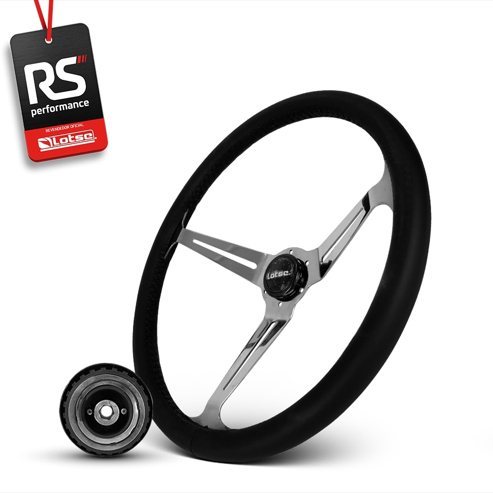 Volante Clássico Lotse Boxer Inox em Couro + Cubo de Alumínio
