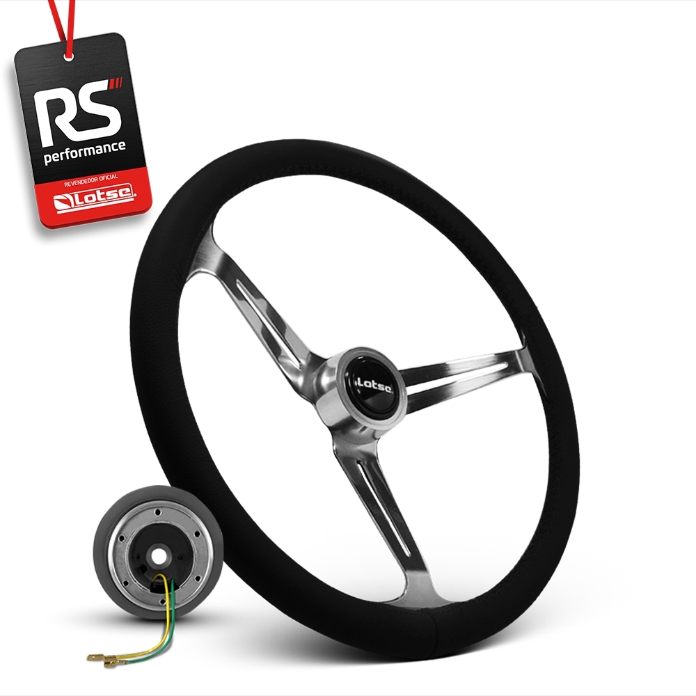 Volante Clássico Lotse Boxer Inox em Couro + Cubo de Alumínio