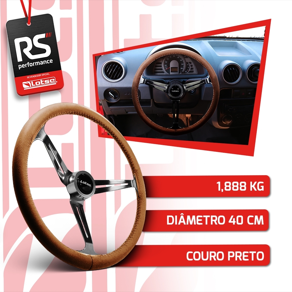 Volante Clássico Lotse Boxer Inox em Couro + Cubo de Alumínio