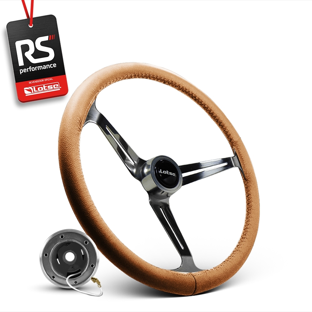 Volante Clássico Lotse Boxer Inox em Couro + Cubo de Alumínio