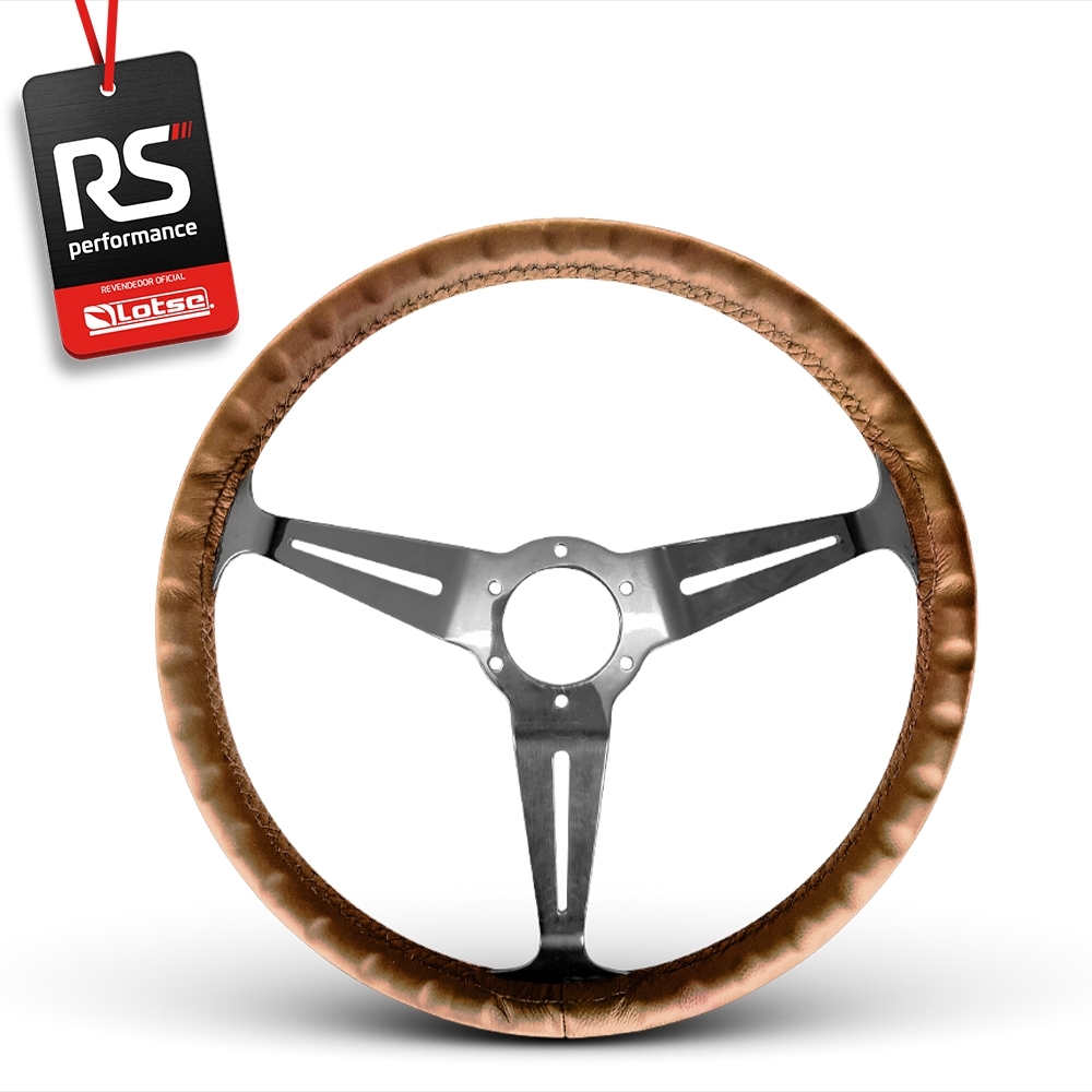 Volante Clássico Lotse Boxer Inox em Couro + Cubo de Alumínio