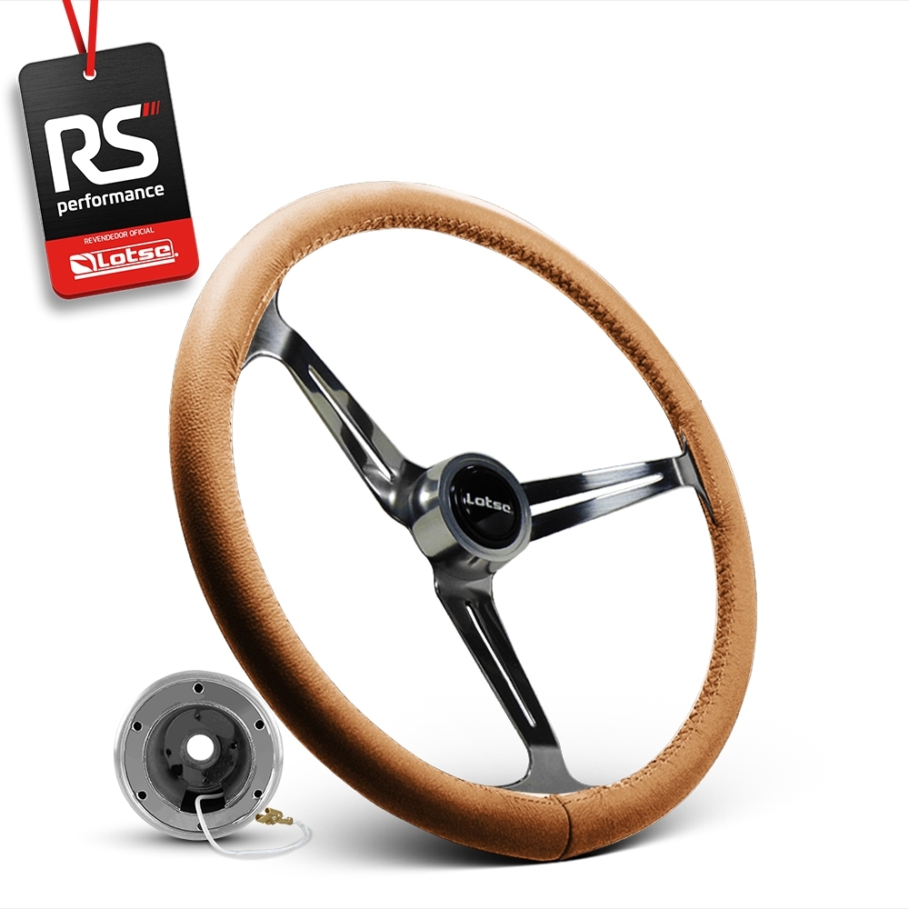 Volante Clássico Lotse Boxer Inox em Couro + Cubo de Alumínio