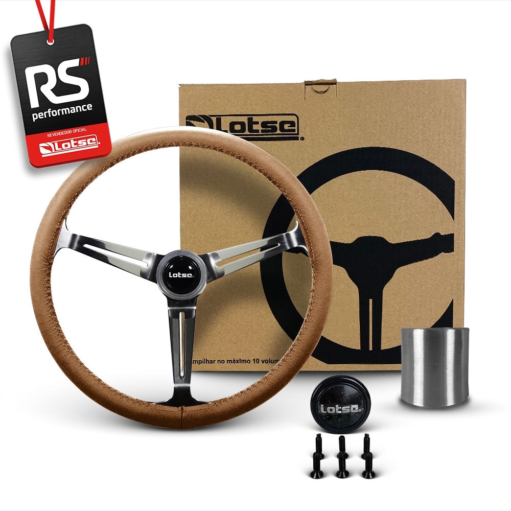 Volante Clássico Lotse Boxer Inox em Couro + Cubo de Alumínio