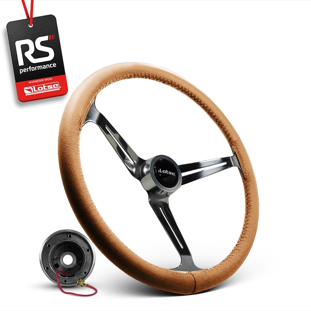 Volante Clássico Lotse Boxer Inox em Couro + Cubo de Alumínio