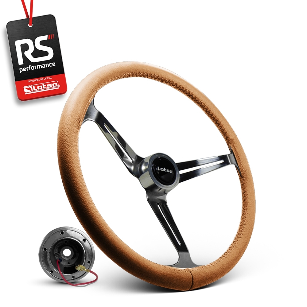 Volante Clássico Lotse Boxer Inox em Couro + Cubo de Alumínio