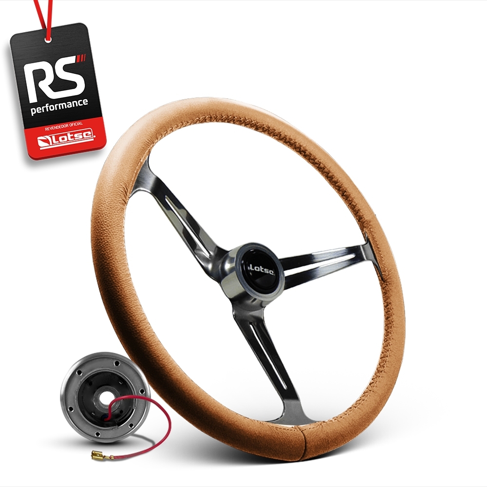 Volante Clássico Lotse Boxer Inox em Couro + Cubo de Alumínio