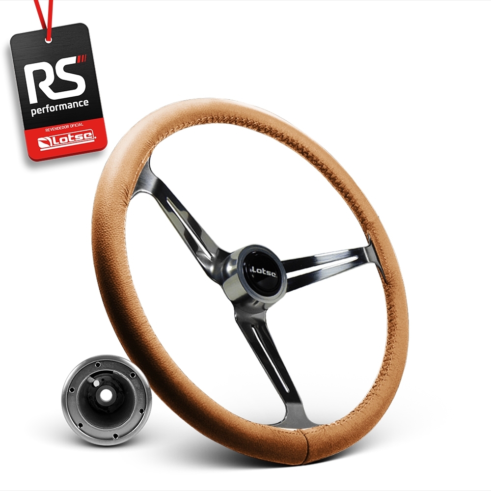 Volante Clássico Lotse Boxer Inox em Couro + Cubo de Alumínio